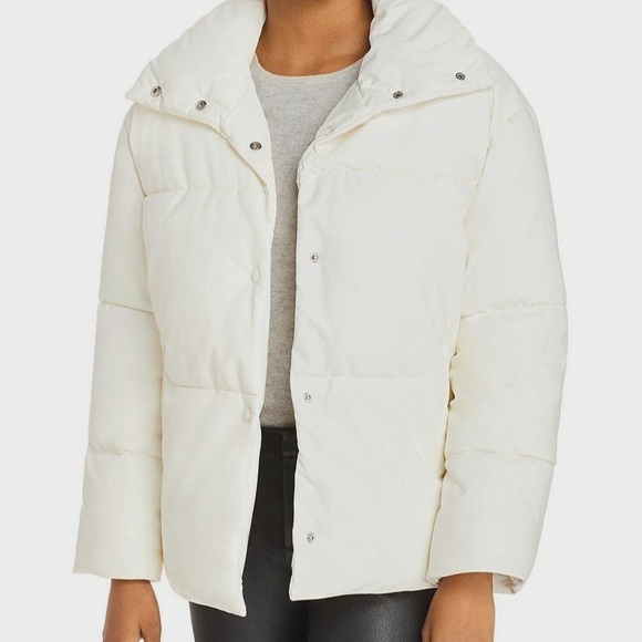 Anthropologie Avec Les Filles Faux Leather White Puff Quilted Coat - Picture 1 of 5